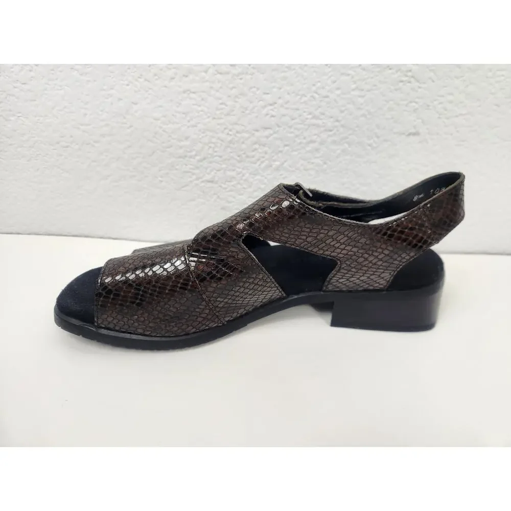 Mephisto Fulvia Sandal in Dark Brown Pythonmetal Size 9 Women Excellent Cond